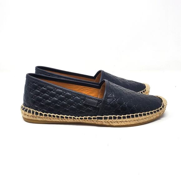 Gucci Microguccissima Signature Espadrilles Leather Black Spain Size 37.5 US 7.5 - Picture 5 of 14